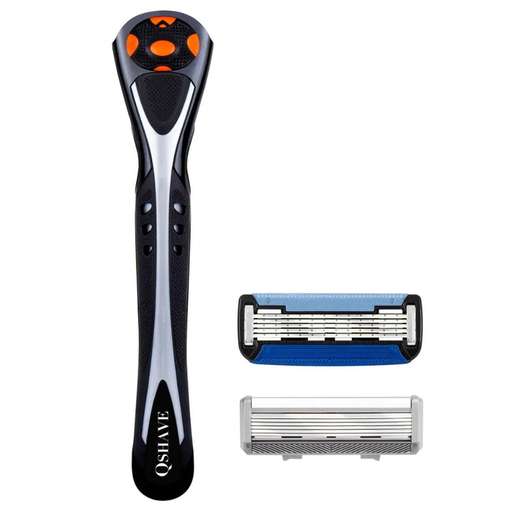 Qshave Black Spider Razor with Precision Trimmer | 6-Blade & 5-Blade Cartridges | Premium Manual Shaving for Men & Women