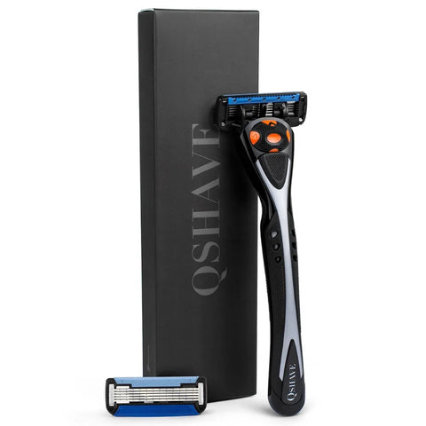 Qshave Black Spider Razor with Precision Trimmer | 6-Blade & 5-Blade Cartridges | Premium Manual Shaving for Men & Women
