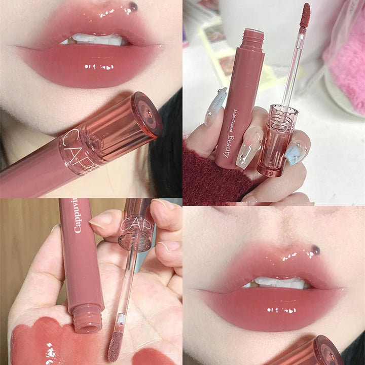 Waterproof Mirror Jelly Lip Glaze 6 Colors Water-light Lip Gloss Long Lasting Moisturising Glossy Red Tint Lips Makeup Cosmetics