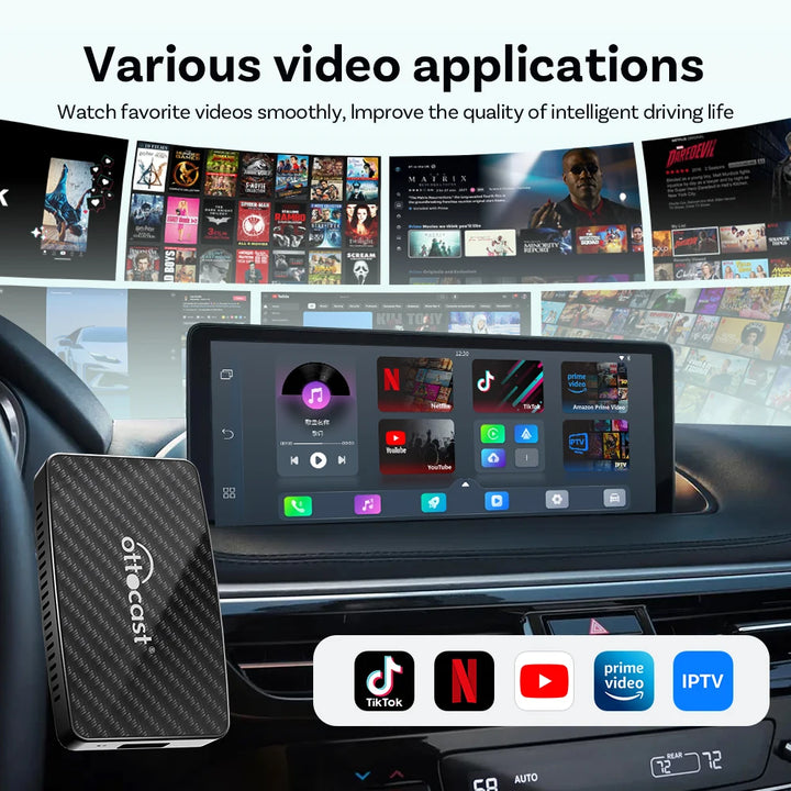 OTTOCAST Play2Video Pro – Wireless CarPlay & Android Auto AI Box | Built-in YouTube, Netflix & TV Apps for 99% of Cars
