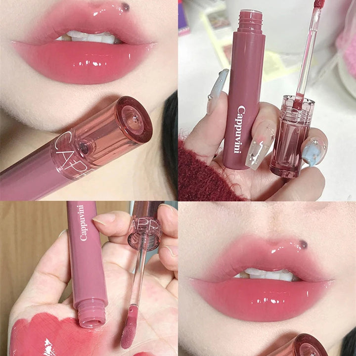 Waterproof Mirror Jelly Lip Glaze 6 Colors Water-light Lip Gloss Long Lasting Moisturising Glossy Red Tint Lips Makeup Cosmetics