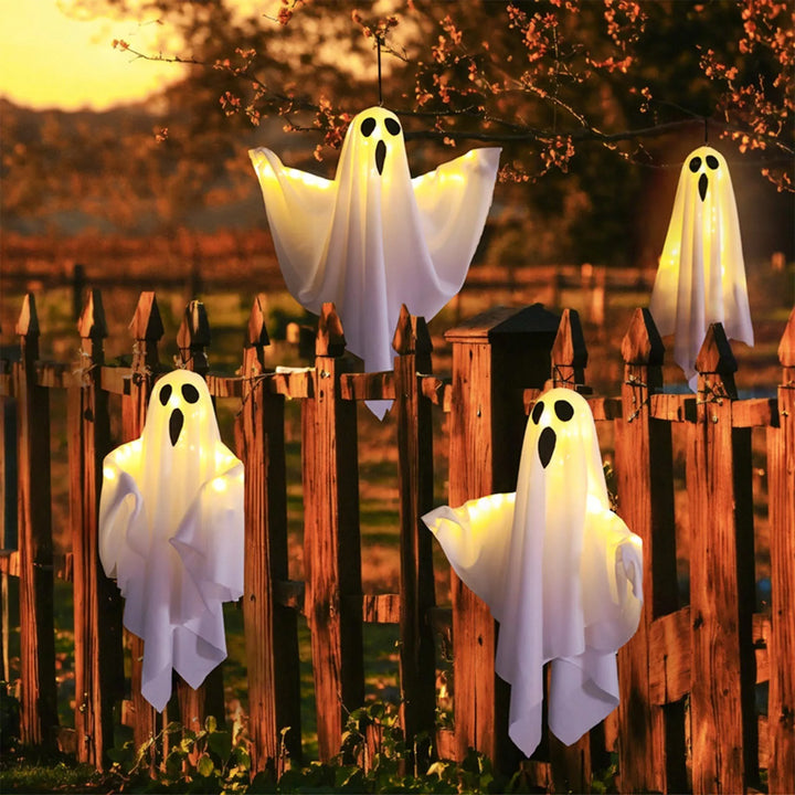 Halloween Ghost Hanging Decorations – Light-Up White Flying Ghosts for Tree, Window & Wall | Scary Halloween Ornament 50x40cm