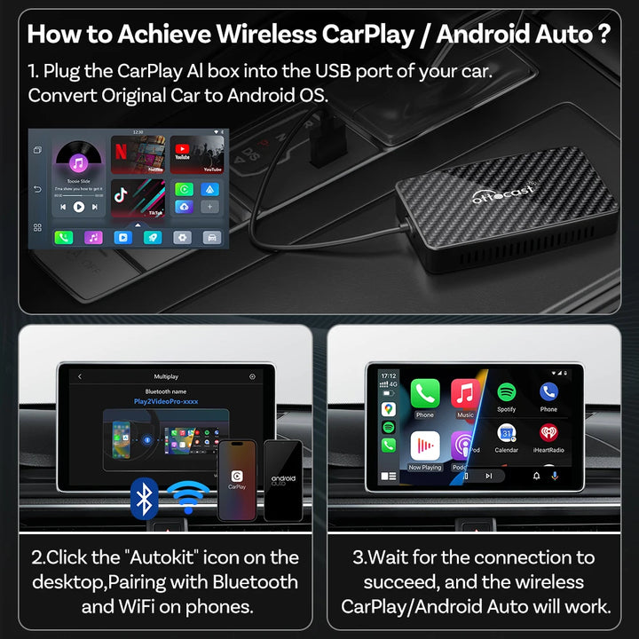 OTTOCAST Play2Video Pro – Wireless CarPlay & Android Auto AI Box | Built-in YouTube, Netflix & TV Apps for 99% of Cars