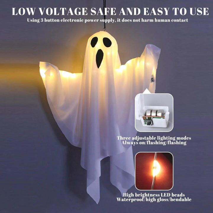 Halloween Ghost Hanging Decorations – Light-Up White Flying Ghosts for Tree, Window & Wall | Scary Halloween Ornament 50x40cm
