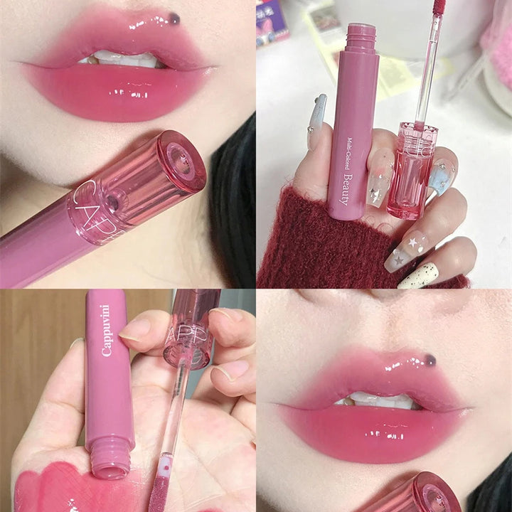 Waterproof Mirror Jelly Lip Glaze 6 Colors Water-light Lip Gloss Long Lasting Moisturising Glossy Red Tint Lips Makeup Cosmetics