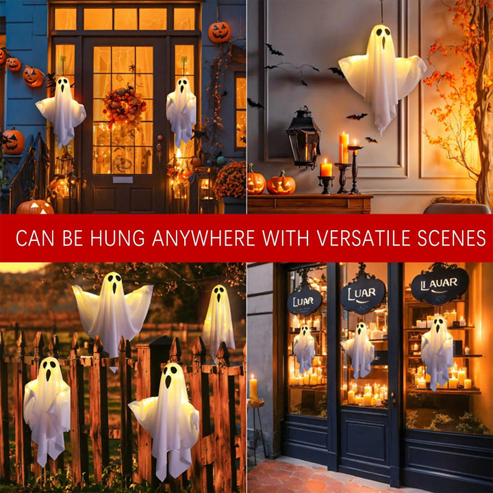 Halloween Ghost Hanging Decorations – Light-Up White Flying Ghosts for Tree, Window & Wall | Scary Halloween Ornament 50x40cm