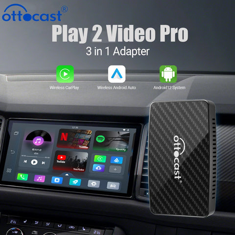 OTTOCAST Play2Video Pro – Wireless CarPlay & Android Auto AI Box | Built-in YouTube, Netflix & TV Apps for 99% of Cars