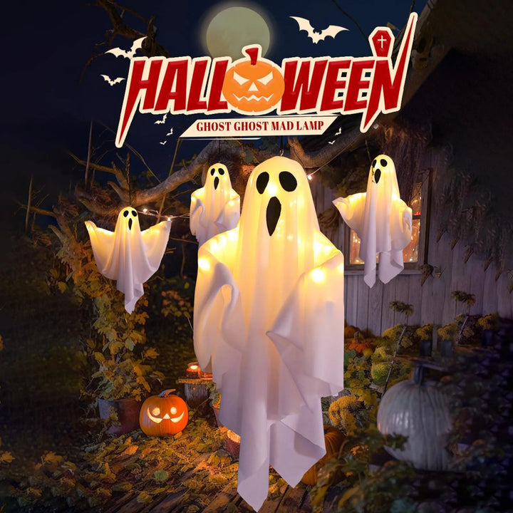 Halloween Ghost Hanging Decorations – Light-Up White Flying Ghosts for Tree, Window & Wall | Scary Halloween Ornament 50x40cm