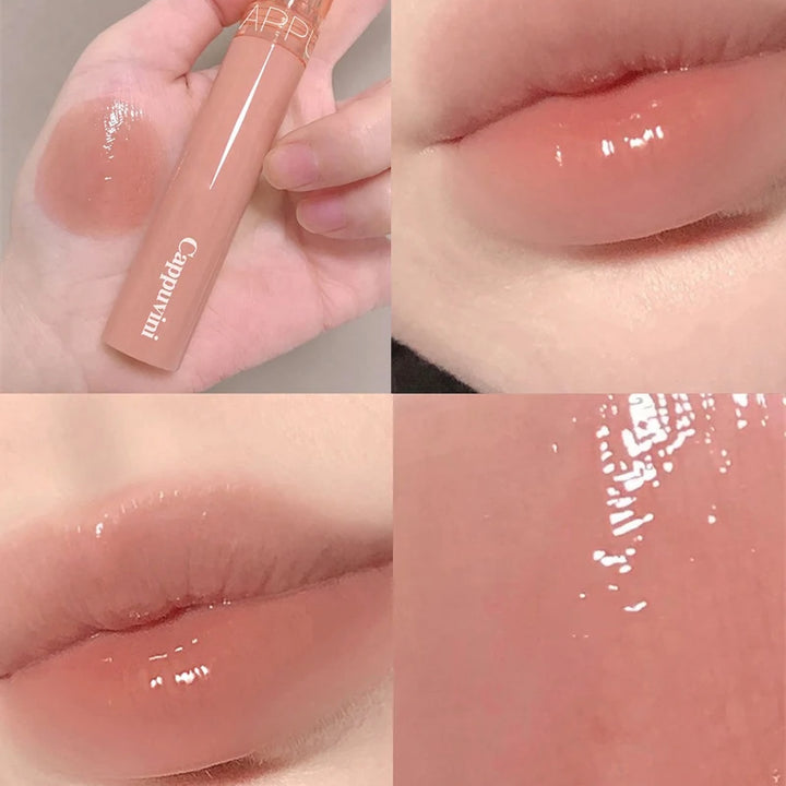 Waterproof Mirror Jelly Lip Glaze 6 Colors Water-light Lip Gloss Long Lasting Moisturising Glossy Red Tint Lips Makeup Cosmetics