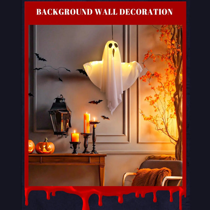 Halloween Ghost Hanging Decorations – Light-Up White Flying Ghosts for Tree, Window & Wall | Scary Halloween Ornament 50x40cm