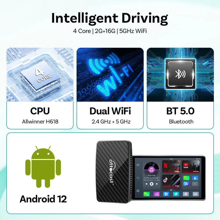 OTTOCAST Play2Video Pro – Wireless CarPlay & Android Auto AI Box | Built-in YouTube, Netflix & TV Apps for 99% of Cars