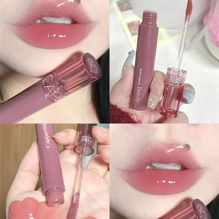 Waterproof Mirror Jelly Lip Glaze 6 Colors Water-light Lip Gloss Long Lasting Moisturising Glossy Red Tint Lips Makeup Cosmetics