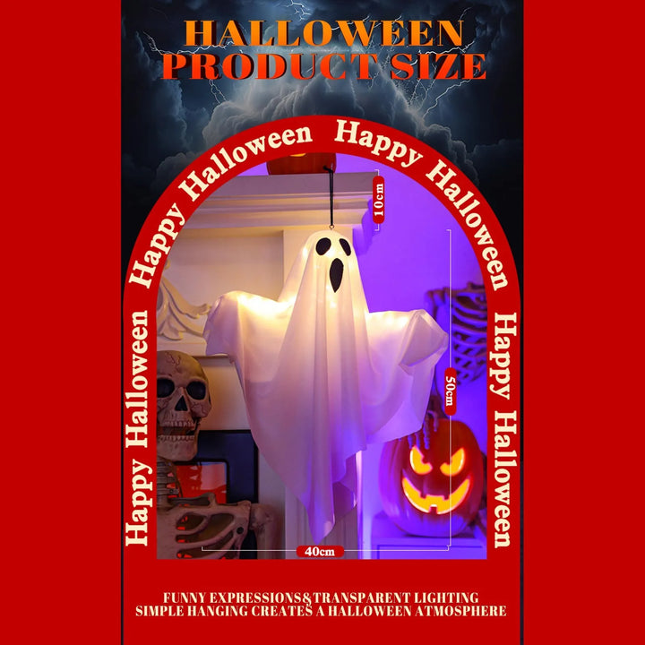 Halloween Ghost Hanging Decorations – Light-Up White Flying Ghosts for Tree, Window & Wall | Scary Halloween Ornament 50x40cm
