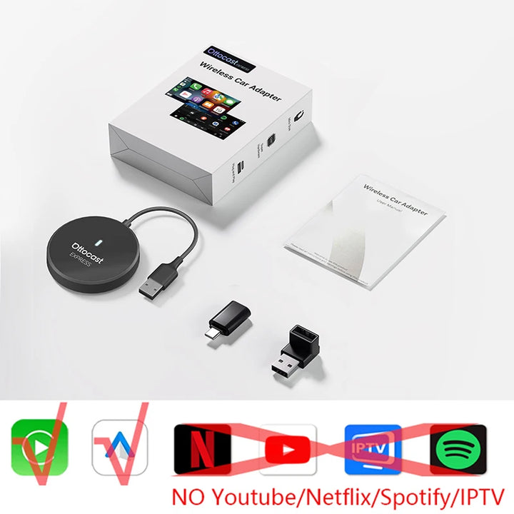 OTTOCAST Play2Video Pro – Wireless CarPlay & Android Auto AI Box | Built-in YouTube, Netflix & TV Apps for 99% of Cars