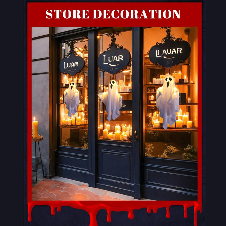 Halloween Ghost Hanging Decorations – Light-Up White Flying Ghosts for Tree, Window & Wall | Scary Halloween Ornament 50x40cm