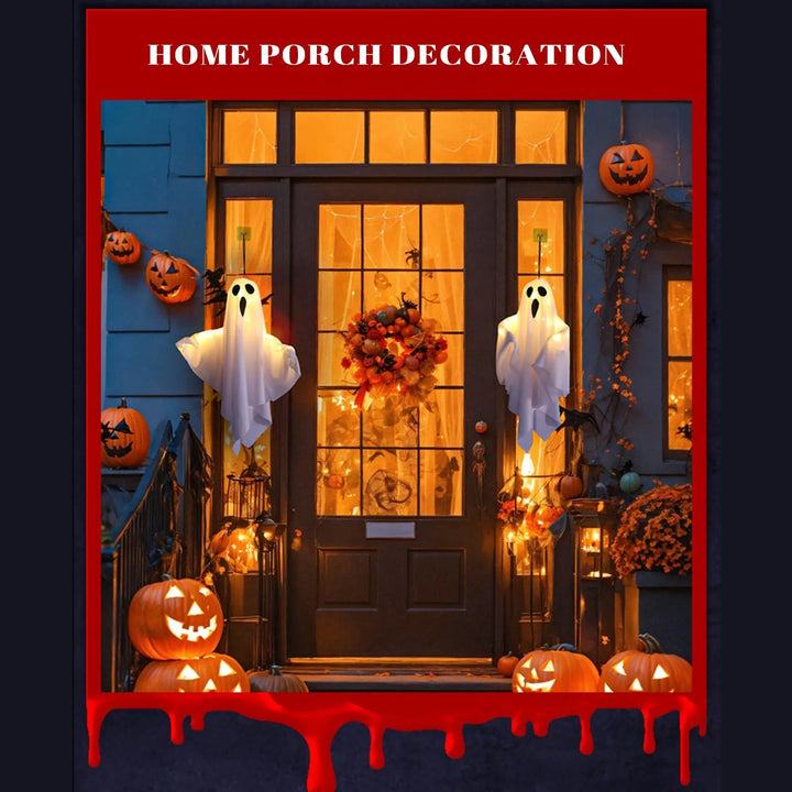 Halloween Ghost Hanging Decorations – Light-Up White Flying Ghosts for Tree, Window & Wall | Scary Halloween Ornament 50x40cm