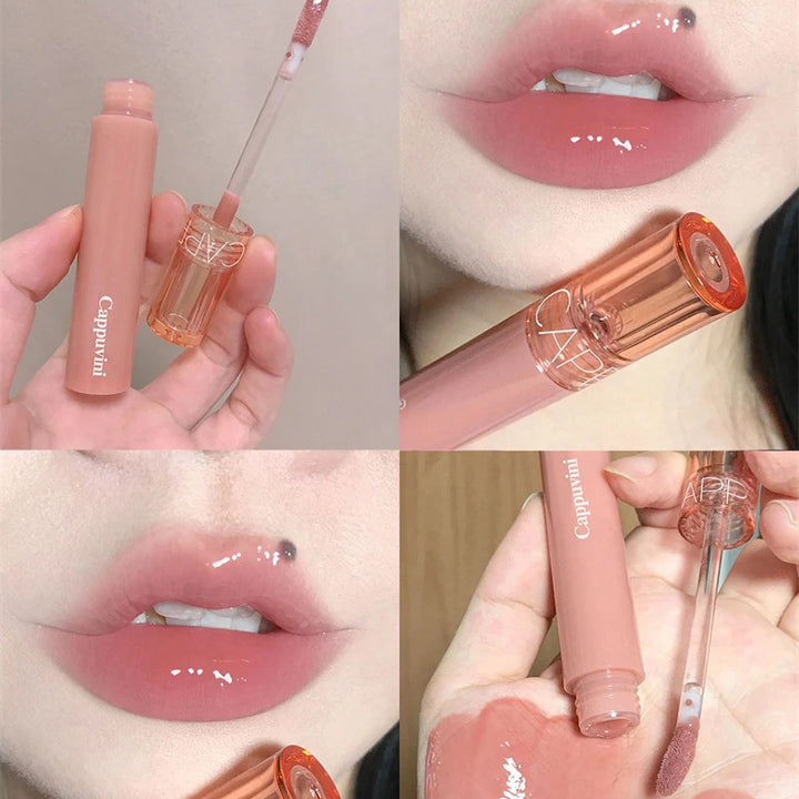 Waterproof Mirror Jelly Lip Glaze 6 Colors Water-light Lip Gloss Long Lasting Moisturising Glossy Red Tint Lips Makeup Cosmetics