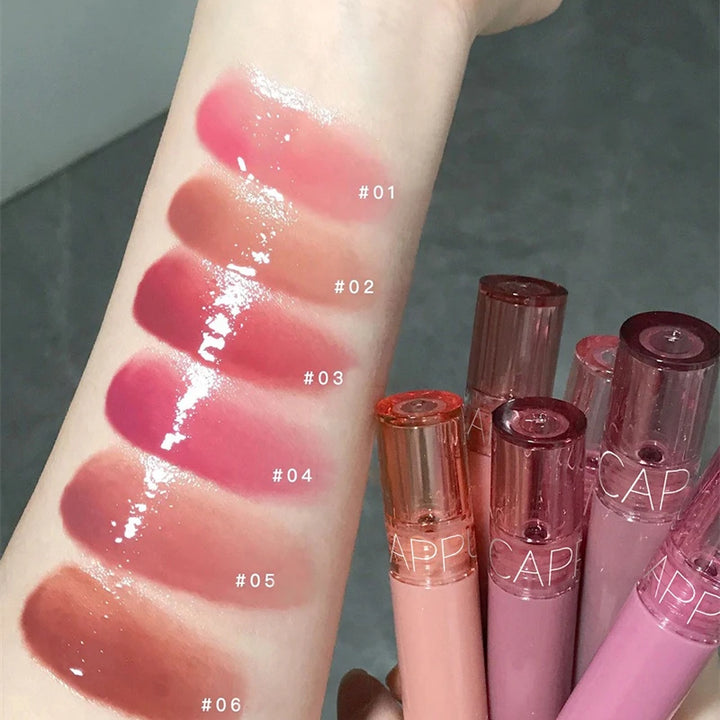 Waterproof Mirror Jelly Lip Glaze 6 Colors Water-light Lip Gloss Long Lasting Moisturising Glossy Red Tint Lips Makeup Cosmetics