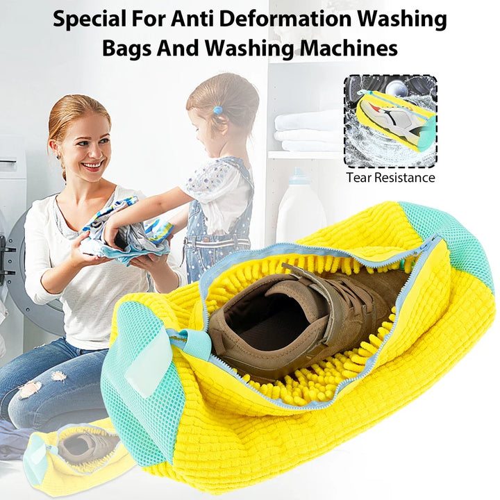 Shoe Washing Machine Bag Laundry Washer Dryer Reusable All Shoe Types Sizes Zipper Closure Padded Fluffy Fibers Sneaker Cleaning