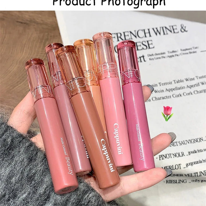 Waterproof Mirror Jelly Lip Glaze 6 Colors Water-light Lip Gloss Long Lasting Moisturising Glossy Red Tint Lips Makeup Cosmetics