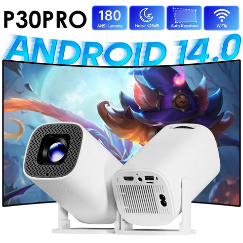 P30 PRO Smart Mini Projector Android 14 – WiFi 6, BT 5.0, 4K Support, HD 720P Home Theater & Outdoor Portable Projector