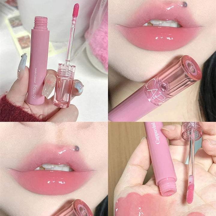 Waterproof Mirror Jelly Lip Glaze 6 Colors Water-light Lip Gloss Long Lasting Moisturising Glossy Red Tint Lips Makeup Cosmetics