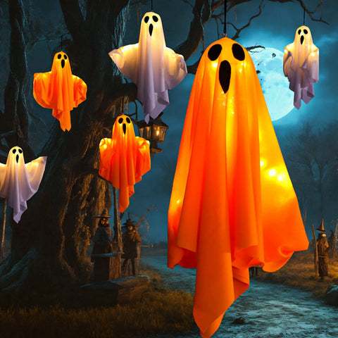 Halloween Ghost Hanging Decorations – Light-Up White Flying Ghosts for Tree, Window & Wall | Scary Halloween Ornament 50x40cm